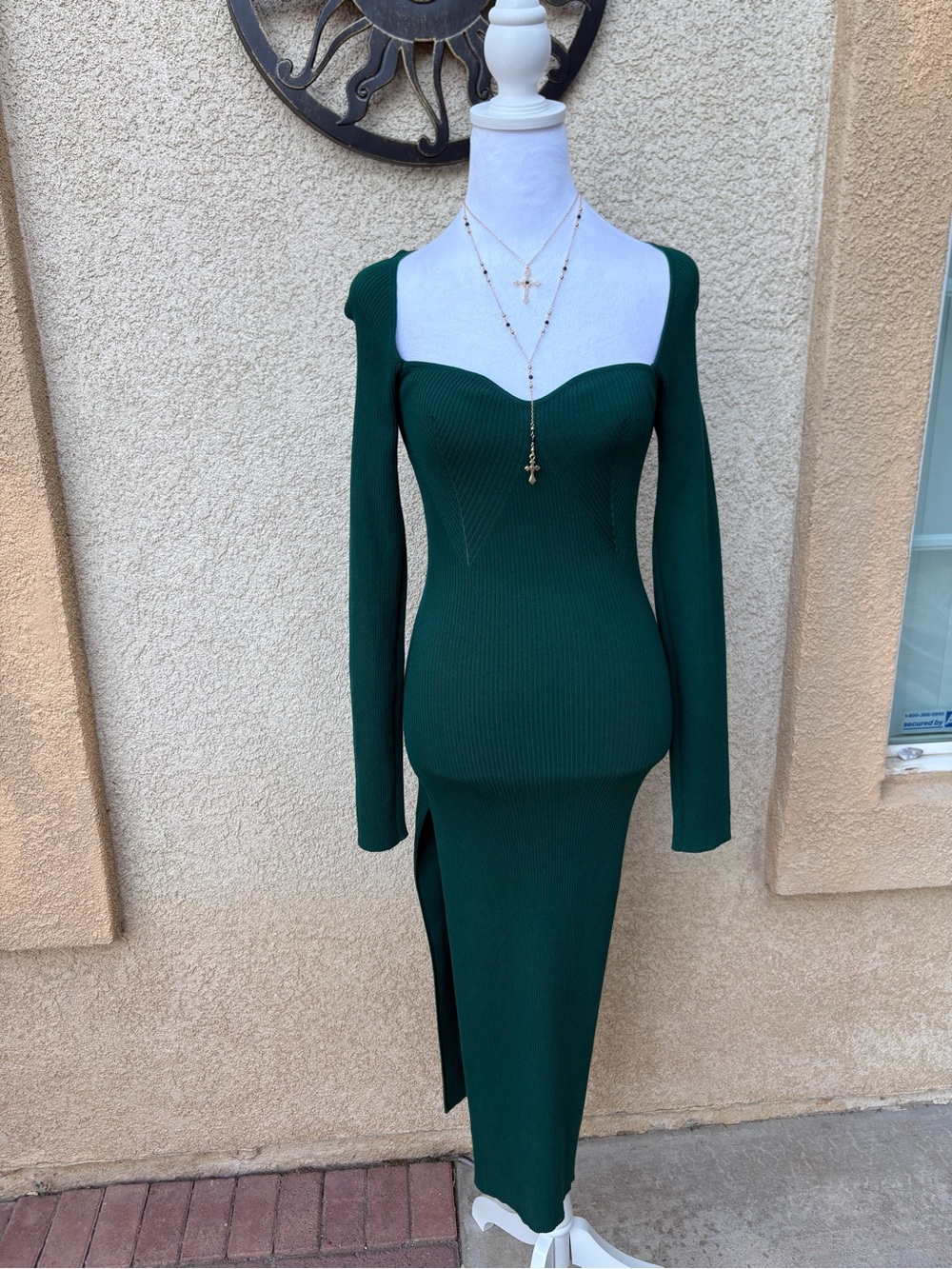 Better Be Forest Green Ribbed Sweetheart Maxi Dress Side Slit Sultry Elegant